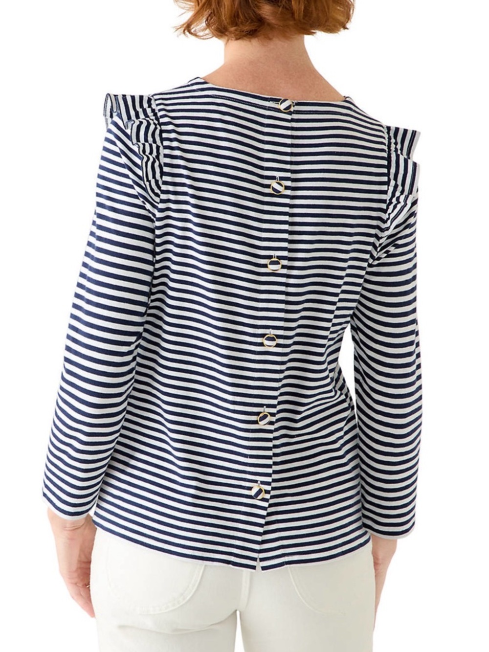 crown & ivy Navy and White Striped Button-Back Top - Picture 2 of 3